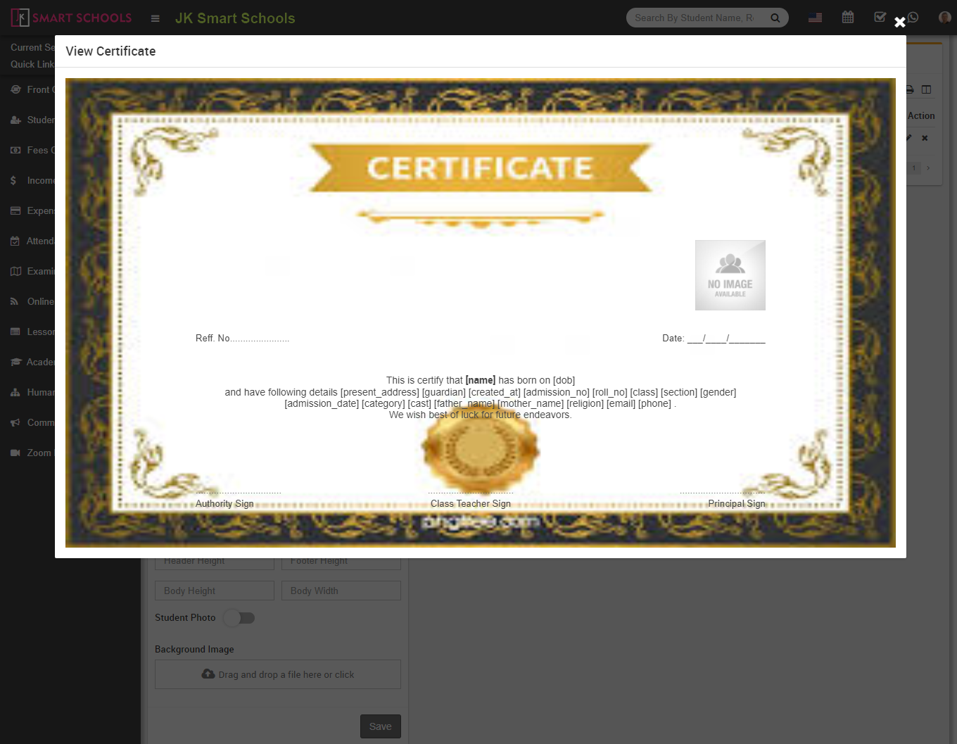 view student certificate image