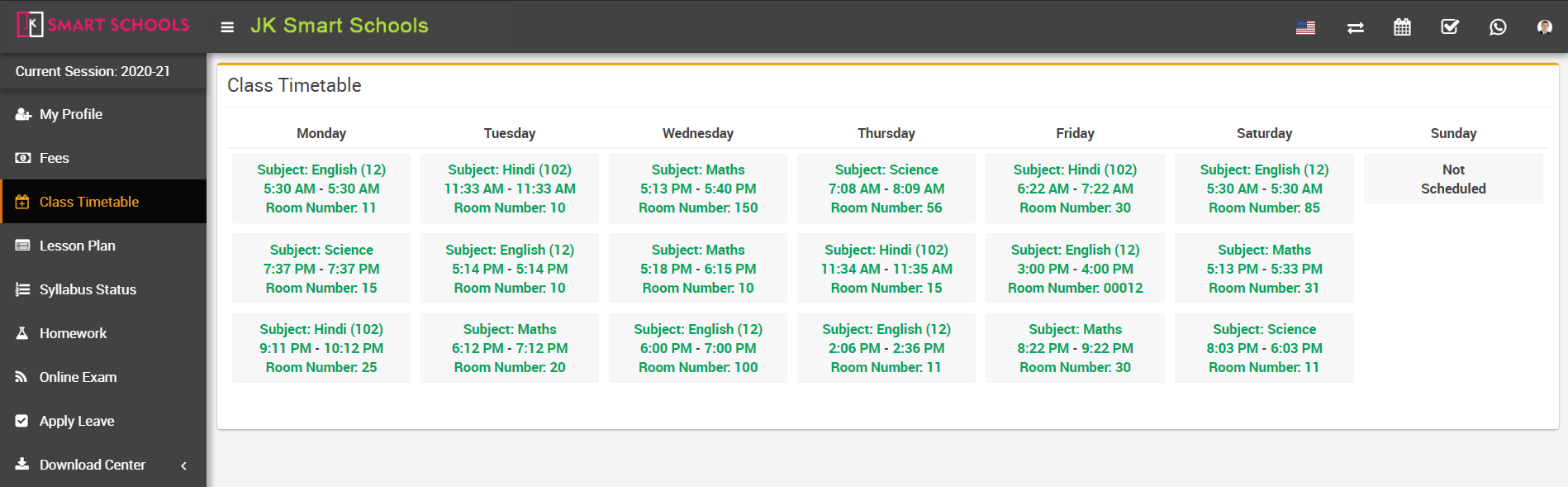 student class time table image